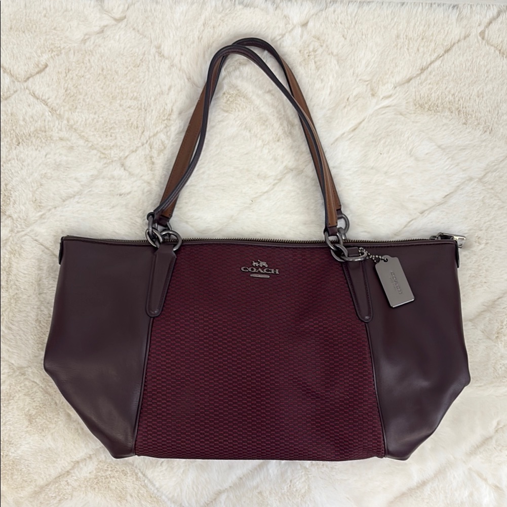 Women’s Purse, Coach New York F57246 Legacy Jacquard, Maroon, Leather